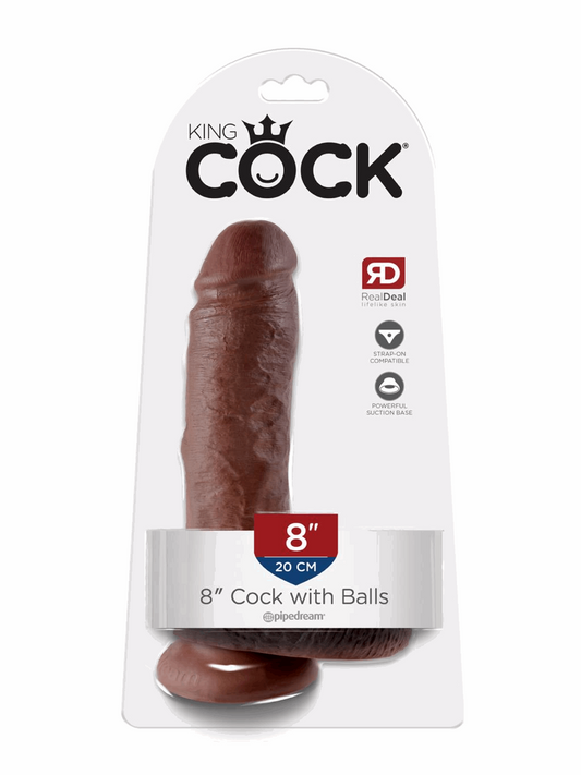 King Cock 8 Inch with Balls - Brown